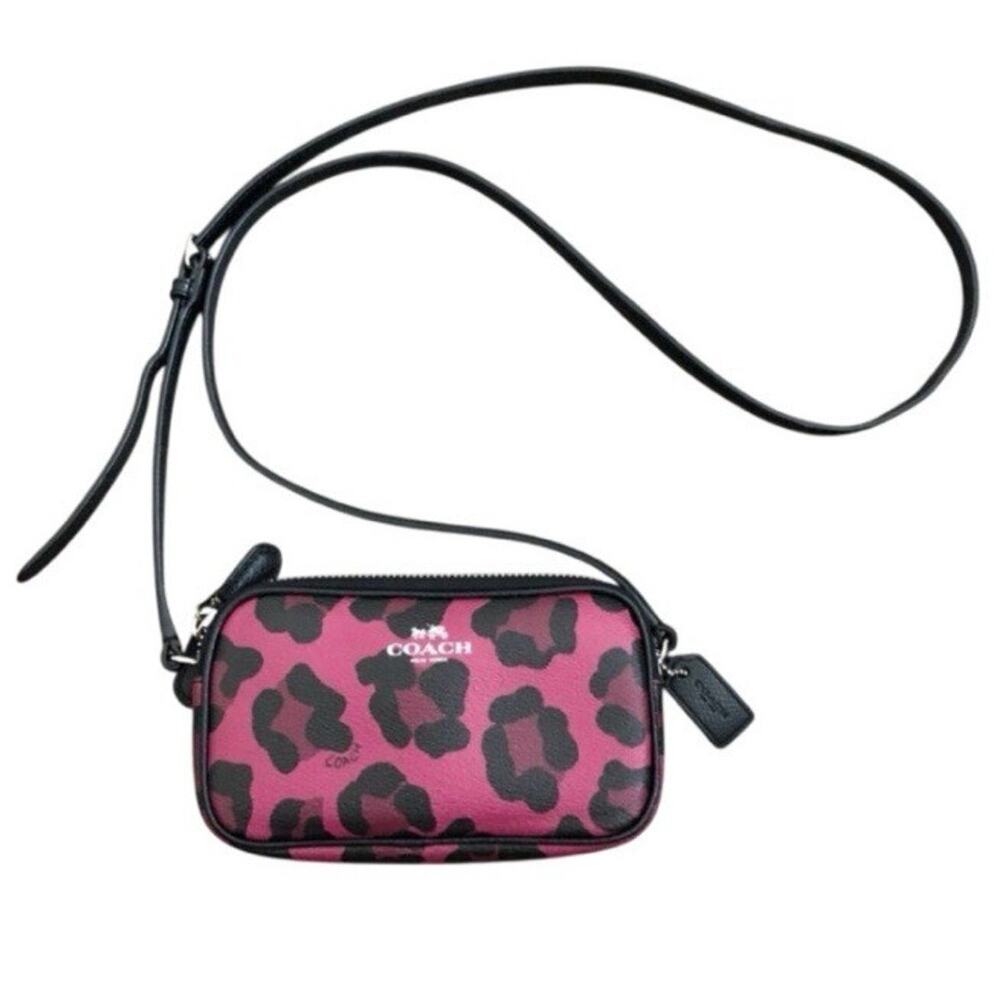 COACH Ocelot Vintage Print Pouch Crossbody Black/Red G1580 Made In Vietnam - Picture 2 of 16